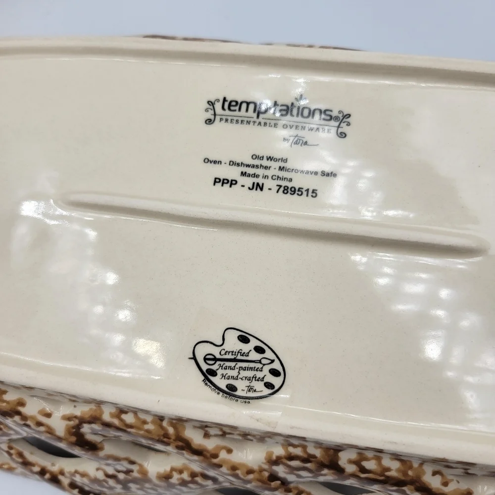 Temp-Tations By Tara Old World Brown Ceramic Bread Basket 14 1/2”L 7 1/2”W, 3”H
